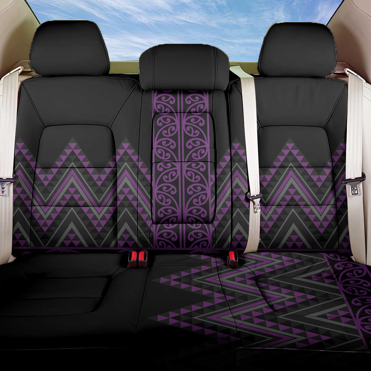 Purple Aotearoa Mangopare Kowhaiwhai and Niho Taniwha Back Car Seat Cover Maori New Zealand