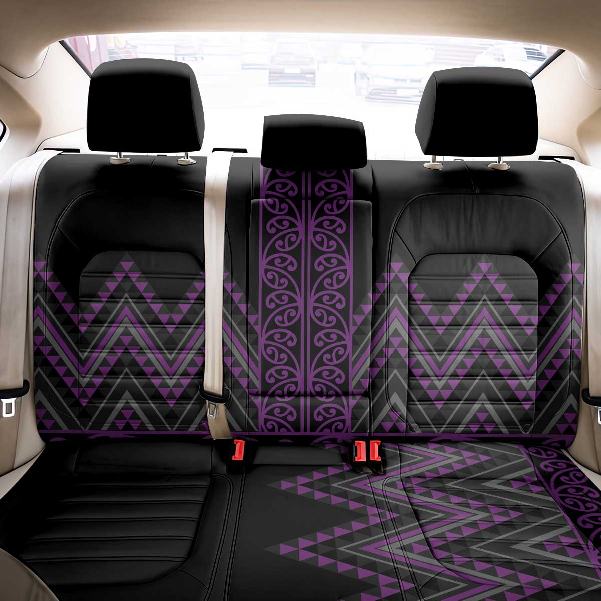 Purple Aotearoa Mangopare Kowhaiwhai and Niho Taniwha Back Car Seat Cover Maori New Zealand