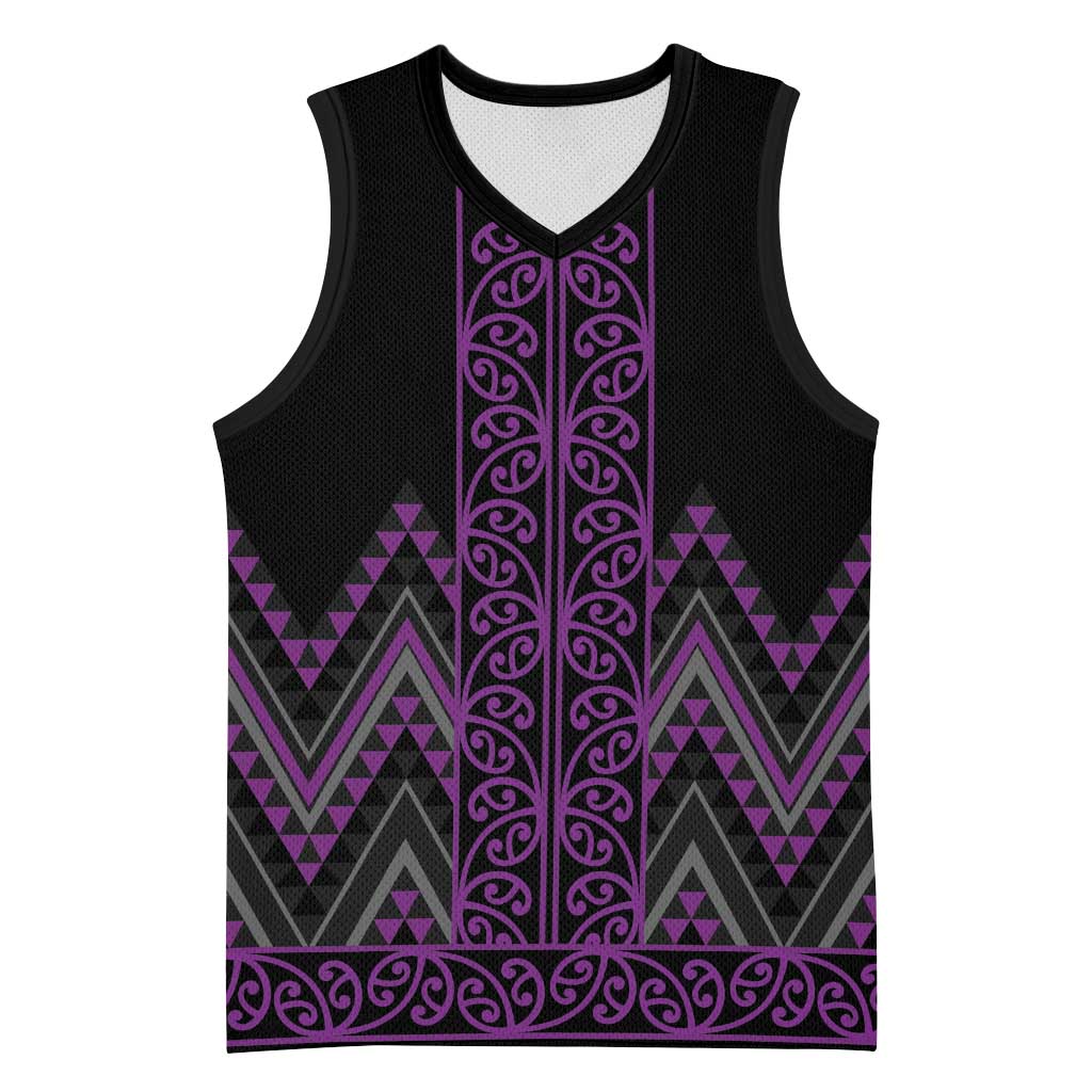 Purple Aotearoa Mangopare Kowhaiwhai Niho Taniwha Basketball Jersey Maori New Zealand - Polynesian Pride