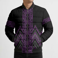Purple Aotearoa Mangopare Kowhaiwhai Niho Taniwha Bomber Puffer Jacket Maori New Zealand - Polynesian Pride