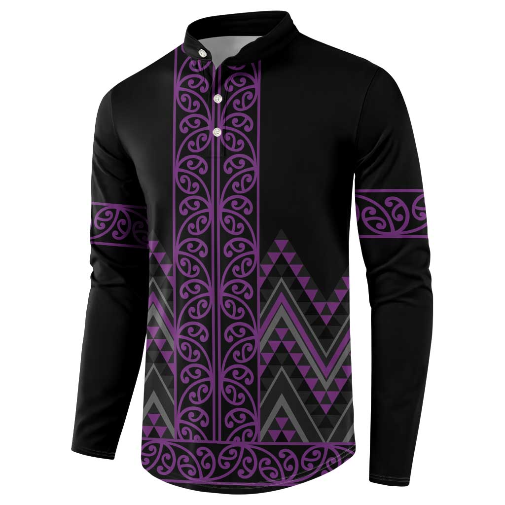 Purple Aotearoa Mangopare Kowhaiwhai and Niho Taniwha Button Sweatshirt Maori New Zealand