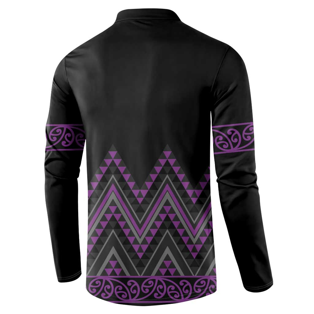 Purple Aotearoa Mangopare Kowhaiwhai and Niho Taniwha Button Sweatshirt Maori New Zealand