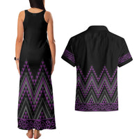 Purple Aotearoa Mangopare Kowhaiwhai and Niho Taniwha Couples Matching Tank Maxi Dress and Hawaiian Shirt Maori New Zealand