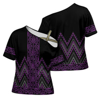 Purple Aotearoa Mangopare Kowhaiwhai Niho Taniwha Cross Shoulder Shirt Maori New Zealand - Polynesian Pride