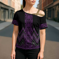 Purple Aotearoa Mangopare Kowhaiwhai Niho Taniwha Cross Shoulder Shirt Maori New Zealand - Polynesian Pride