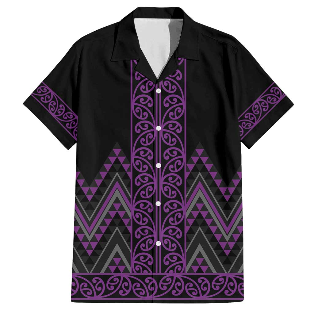 Purple Aotearoa Mangopare Kowhaiwhai and Niho Taniwha Family Matching Long Sleeve Bodycon Dress and Hawaiian Shirt Maori New Zealand