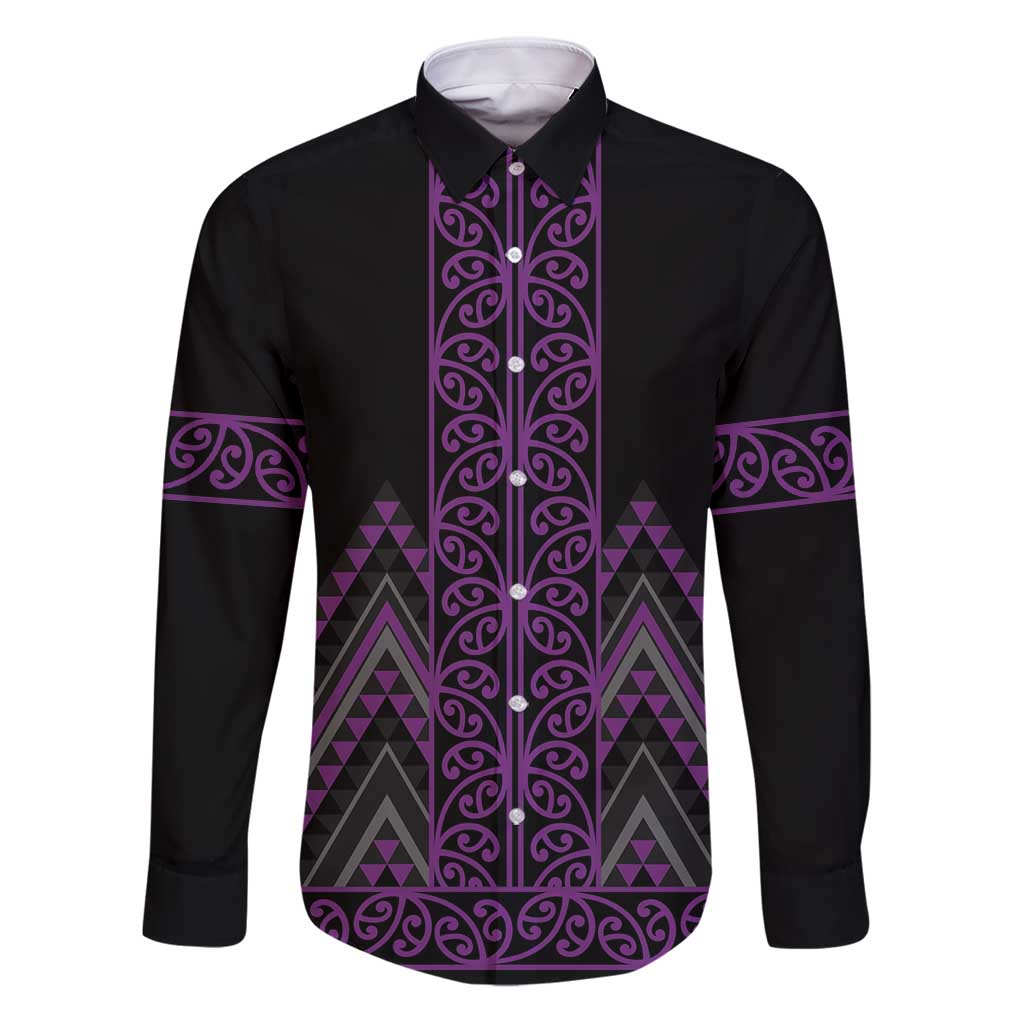 Purple Aotearoa Mangopare Kowhaiwhai and Niho Taniwha Family Matching Puletasi and Hawaiian Shirt Maori New Zealand