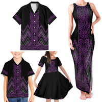 Purple Aotearoa Mangopare Kowhaiwhai and Niho Taniwha Family Matching Tank Maxi Dress and Hawaiian Shirt Maori New Zealand