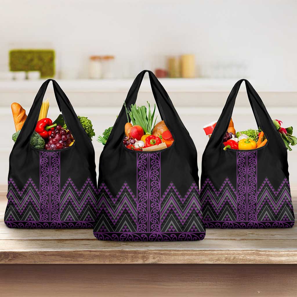 Purple Aotearoa Mangopare Kowhaiwhai and Niho Taniwha Grocery Bag Maori New Zealand