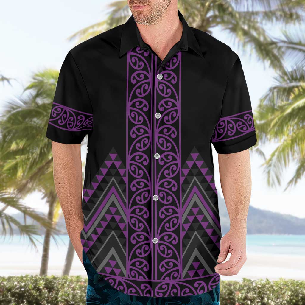 Purple Aotearoa Mangopare Kowhaiwhai and Niho Taniwha Hawaiian Shirt Maori New Zealand