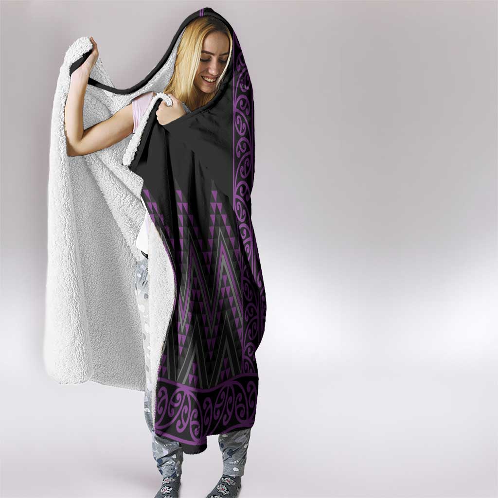 Purple Aotearoa Mangopare Kowhaiwhai and Niho Taniwha Hooded Blanket Maori New Zealand