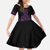 Purple Aotearoa Mangopare Kowhaiwhai and Niho Taniwha Kid Short Sleeve Dress Maori New Zealand