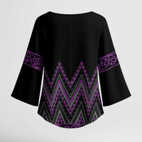 Purple Aotearoa Mangopare Kowhaiwhai Niho Taniwha Kimono Sleeve Blouse Maori New Zealand - Polynesian Pride