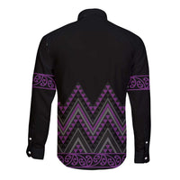 Purple Aotearoa Mangopare Kowhaiwhai and Niho Taniwha Long Sleeve Button Shirt Maori New Zealand