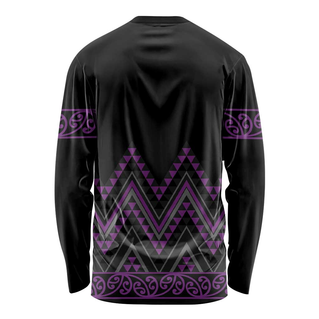 Purple Aotearoa Mangopare Kowhaiwhai and Niho Taniwha Long Sleeve Shirt Maori New Zealand