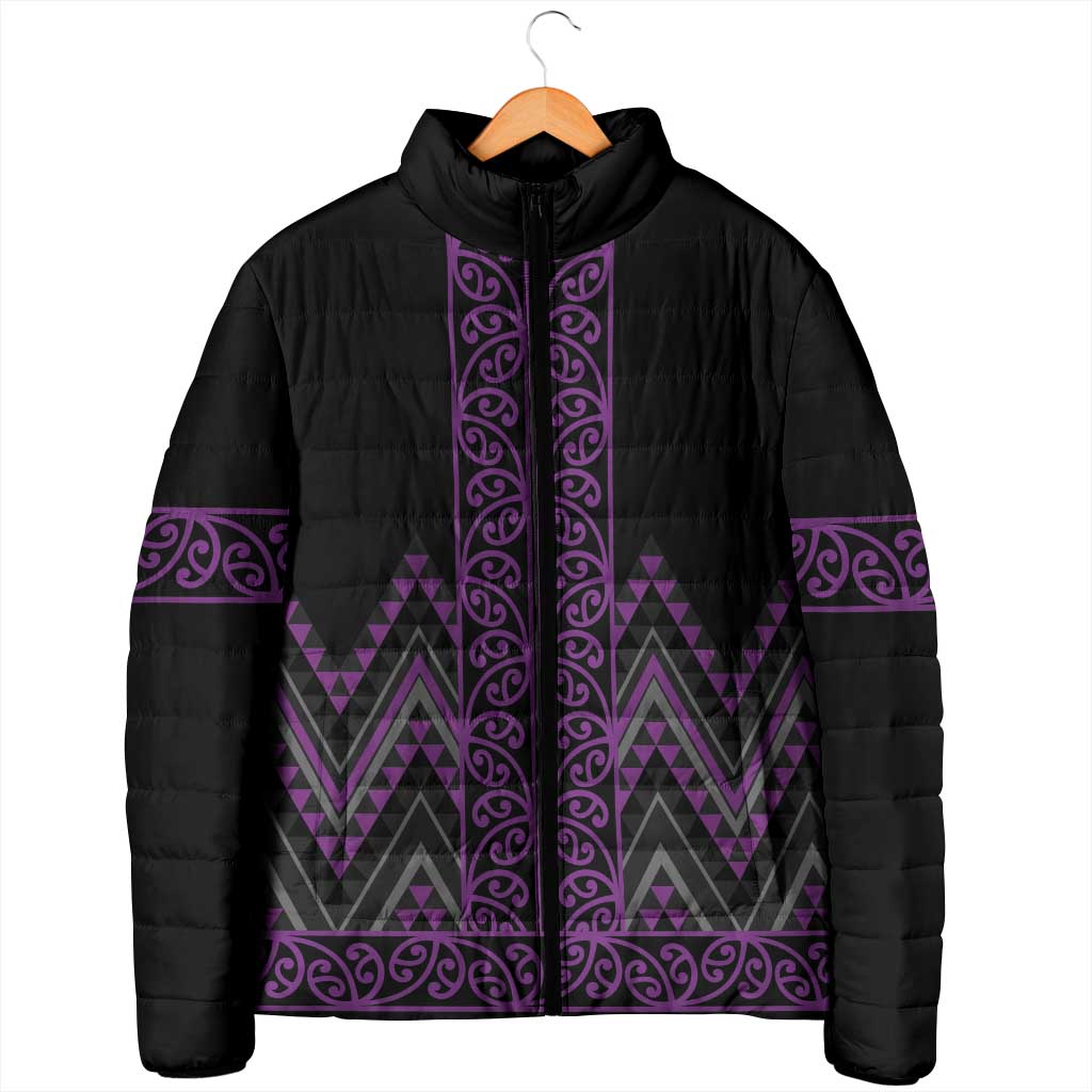 Purple Aotearoa Mangopare Kowhaiwhai Niho Taniwha Padded Jacket Maori New Zealand - Polynesian Pride
