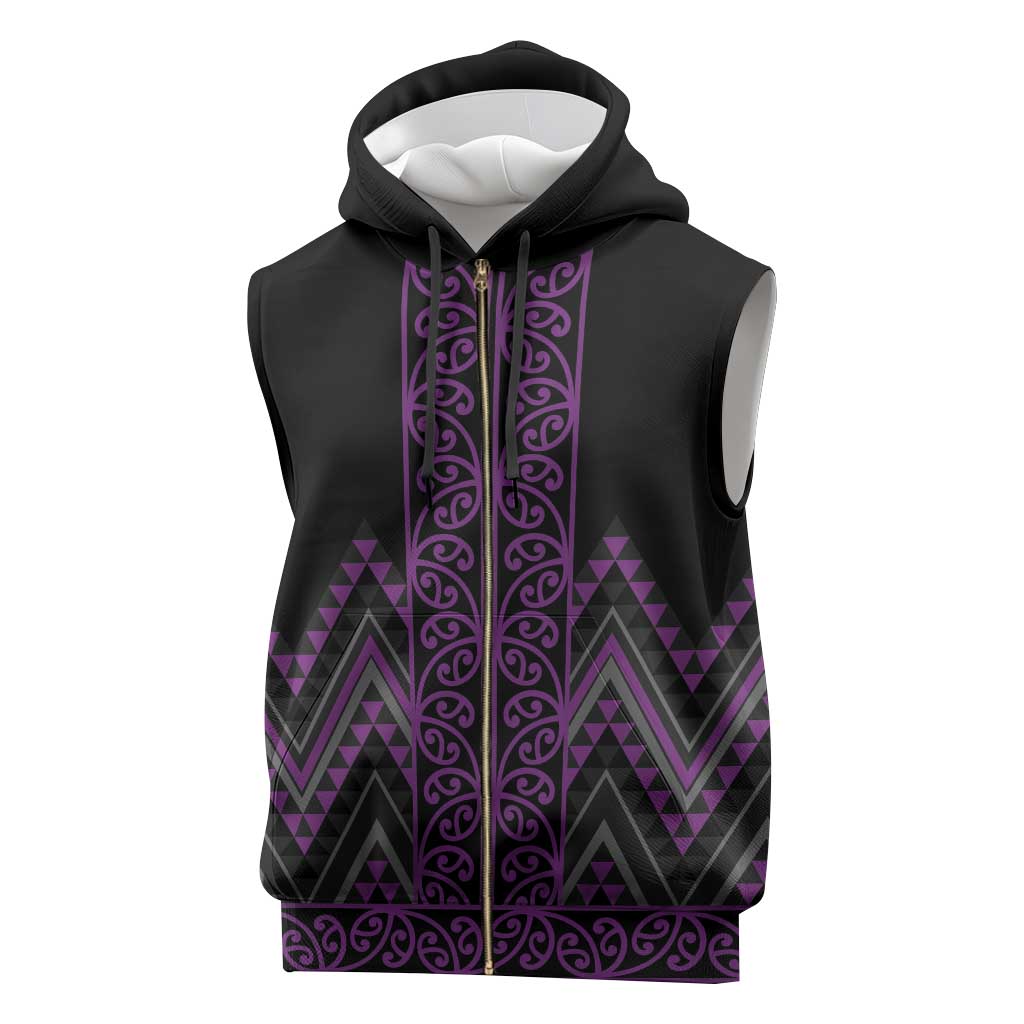 Purple Aotearoa Mangopare Kowhaiwhai Niho Taniwha Sleeveless Zip Hoodie Maori New Zealand - Polynesian Pride