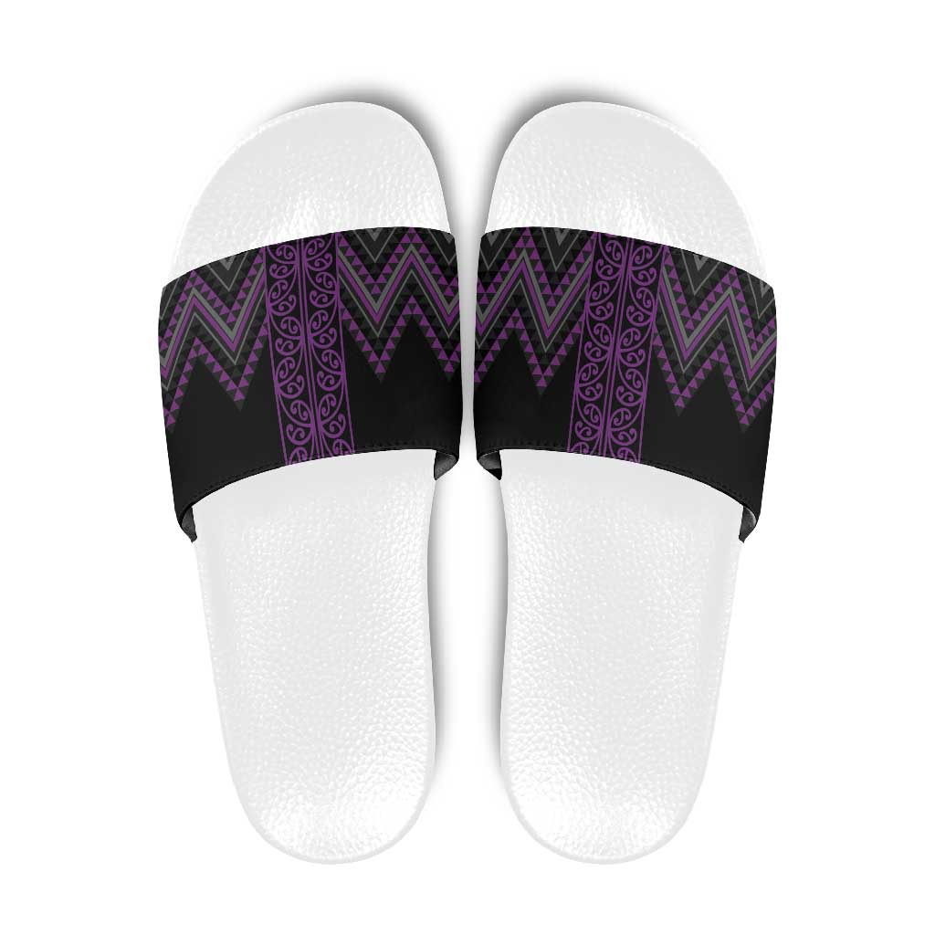 Purple Aotearoa Mangopare Kowhaiwhai Niho Taniwha Slide Sandals Maori New Zealand - Polynesian Pride