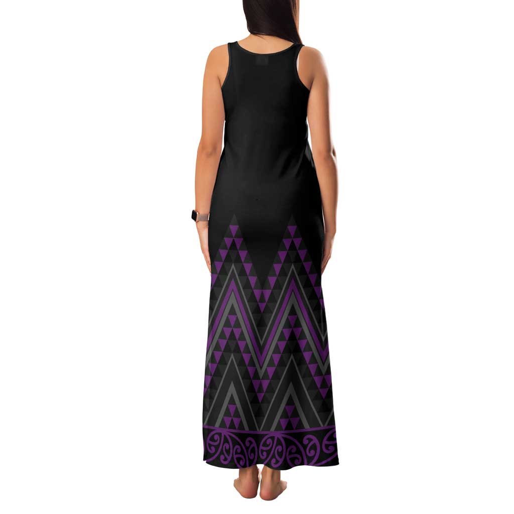 Purple Aotearoa Mangopare Kowhaiwhai and Niho Taniwha Tank Maxi Dress Maori New Zealand