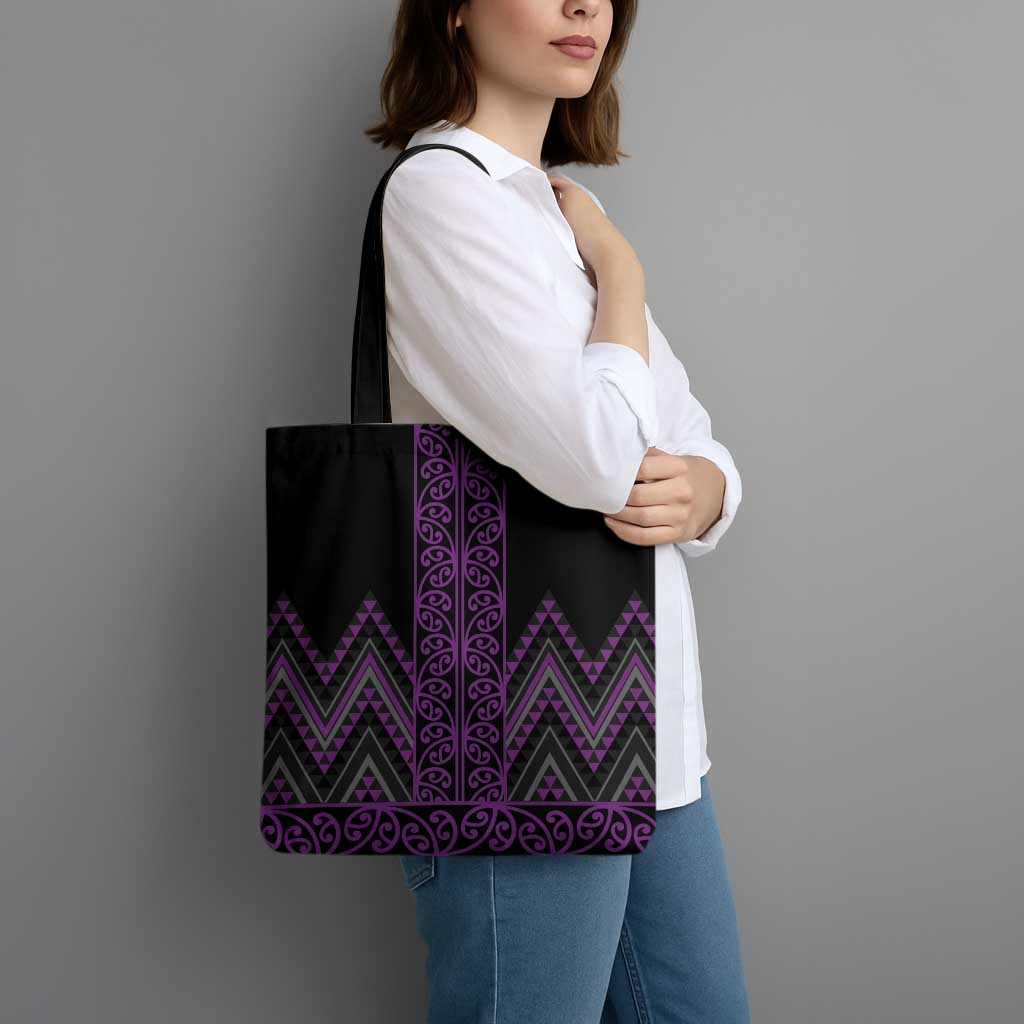 Purple Aotearoa Mangopare Kowhaiwhai Niho Taniwha Tote Bag Maori New Zealand - Polynesian Pride