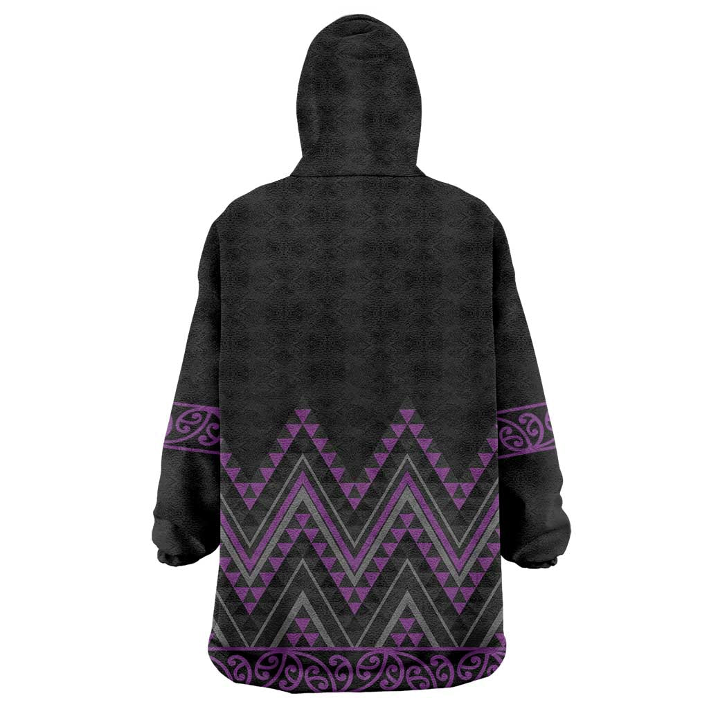 Purple Aotearoa Mangopare Kowhaiwhai and Niho Taniwha Wearable Blanket Hoodie Maori New Zealand