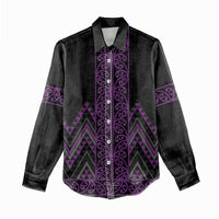 Purple Aotearoa Mangopare Kowhaiwhai and Niho Taniwha Women Casual Shirt Maori New Zealand