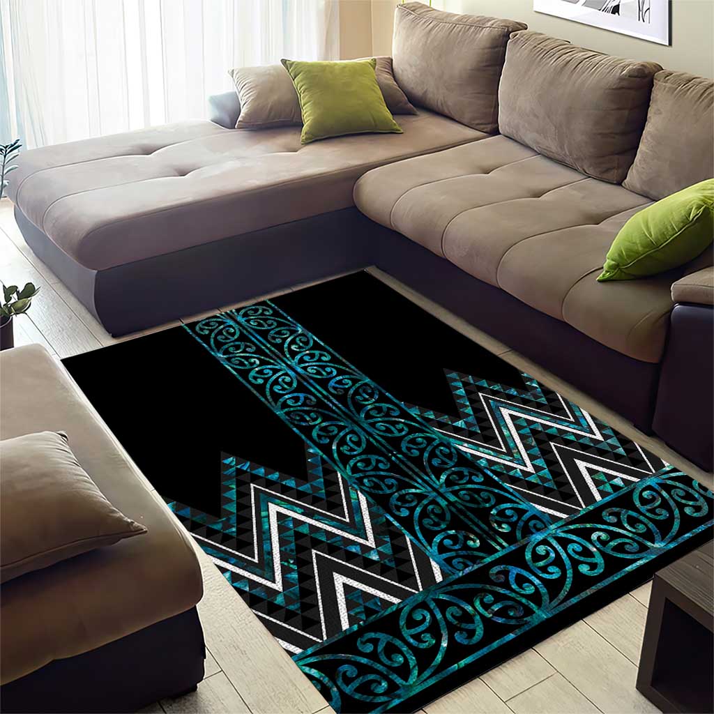 Paua Shell Aotearoa Mangopare Kowhaiwhai and Niho Taniwha Area Rug Maori New Zealand