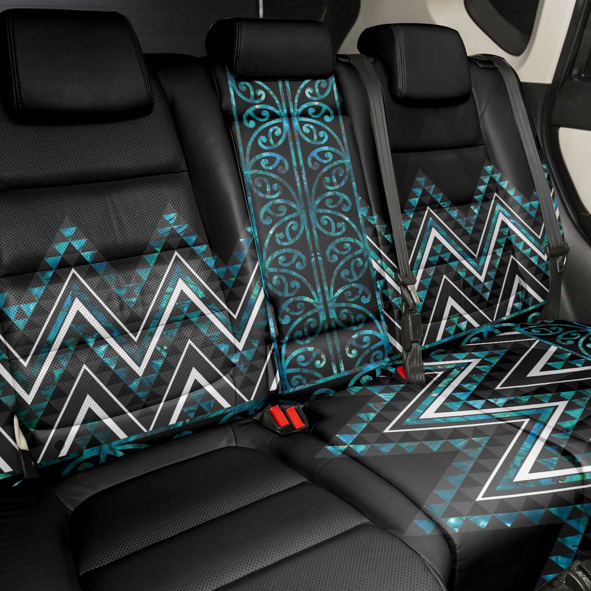 Paua Shell Aotearoa Mangopare Kowhaiwhai and Niho Taniwha Back Car Seat Cover Maori New Zealand