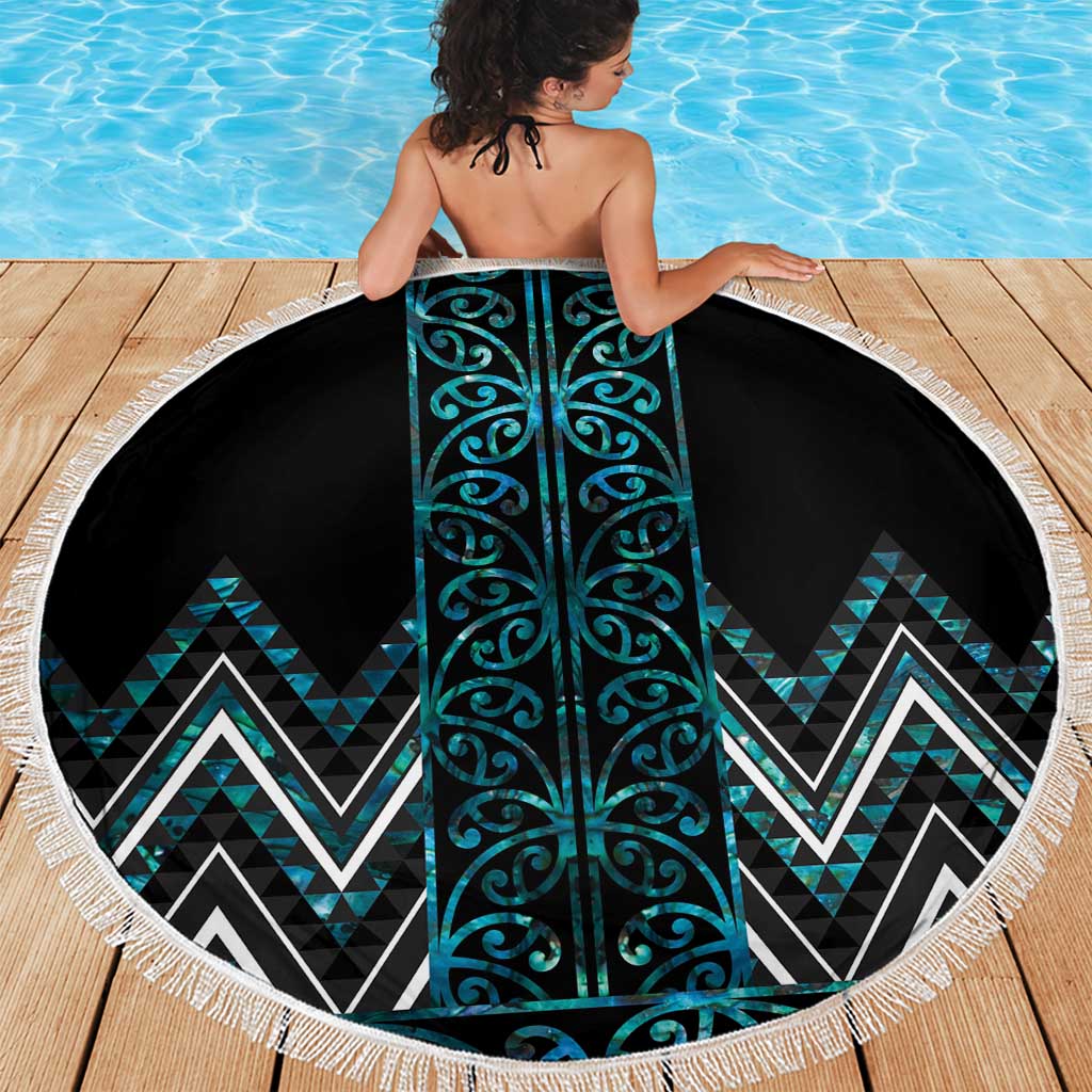 Paua Shell Aotearoa Mangopare Kowhaiwhai and Niho Taniwha Beach Blanket Maori New Zealand