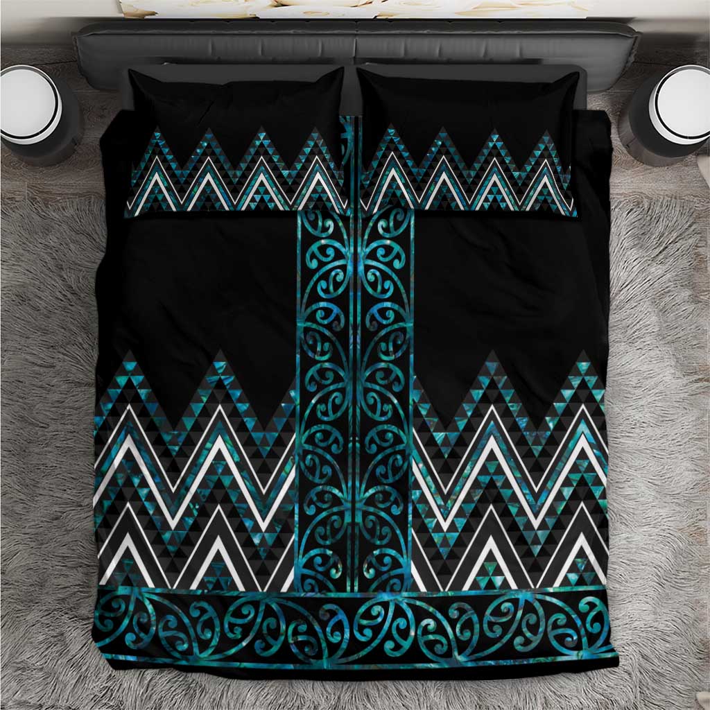 Paua Shell Aotearoa Mangopare Kowhaiwhai and Niho Taniwha Bedding Set Maori New Zealand