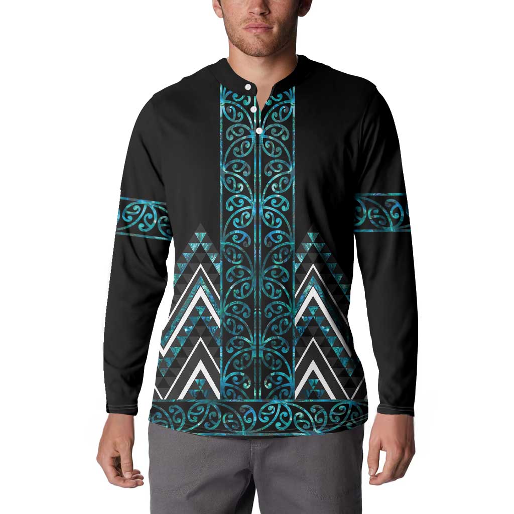 Paua Shell Aotearoa Mangopare Kowhaiwhai and Niho Taniwha Button Sweatshirt Maori New Zealand