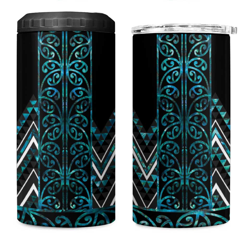 Paua Shell Aotearoa Mangopare Kowhaiwhai and Niho Taniwha 4 in 1 Can Cooler Tumbler Maori New Zealand