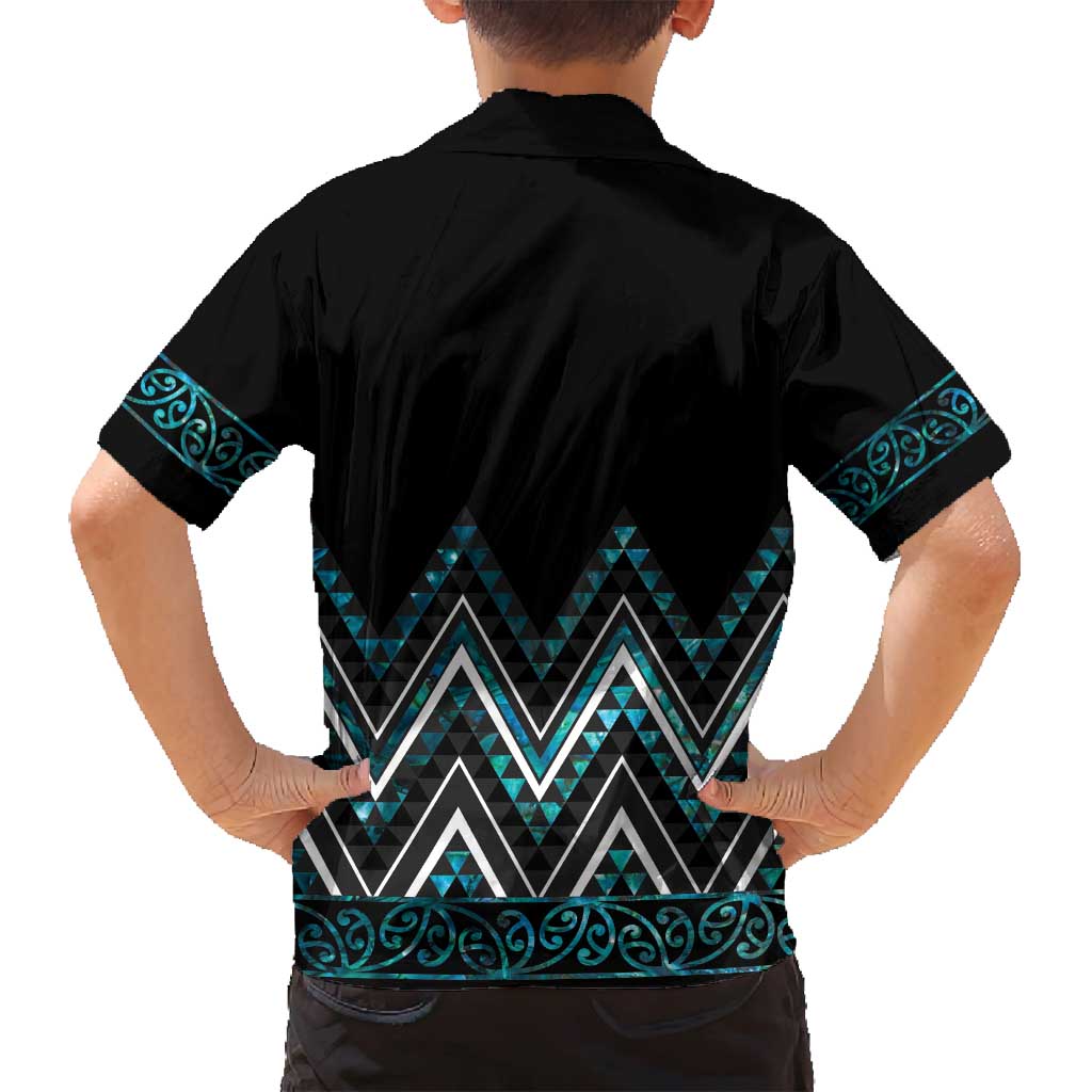 Paua Shell Aotearoa Mangopare Kowhaiwhai and Niho Taniwha Family Matching Off Shoulder Short Dress and Hawaiian Shirt Maori New Zealand