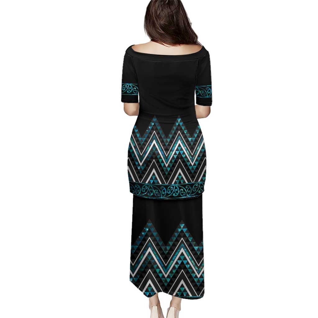 Paua Shell Aotearoa Mangopare Kowhaiwhai and Niho Taniwha Family Matching Puletasi and Hawaiian Shirt Maori New Zealand