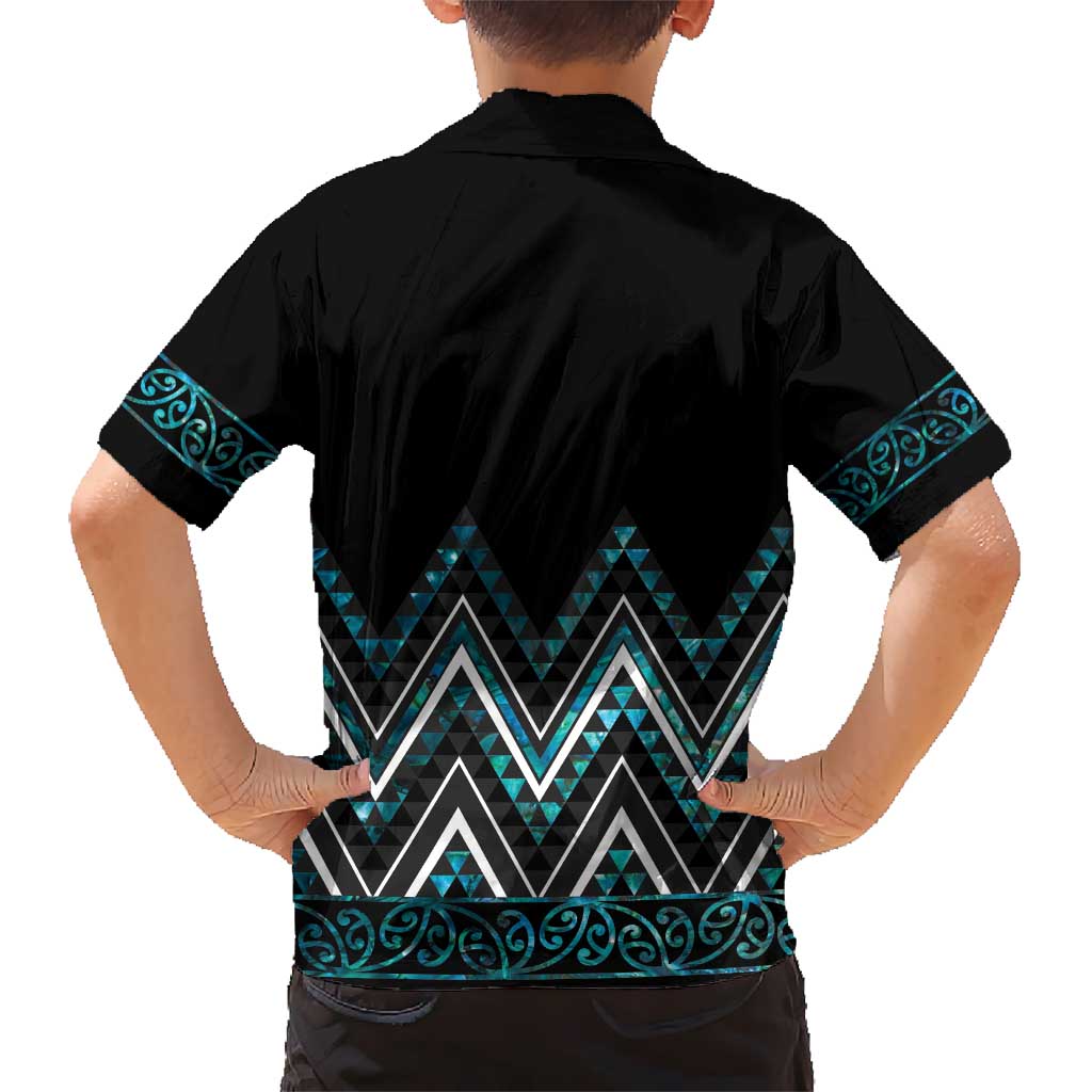 Paua Shell Aotearoa Mangopare Kowhaiwhai and Niho Taniwha Kid Hawaiian Shirt Maori New Zealand