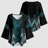 Paua Shell Aotearoa Mangopare Kowhaiwhai Niho Taniwha Kimono Sleeve Blouse Maori New Zealand - Polynesian Pride