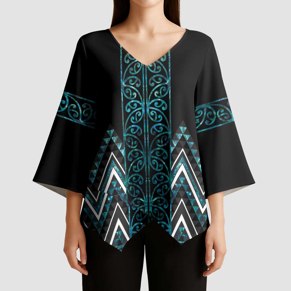 Paua Shell Aotearoa Mangopare Kowhaiwhai Niho Taniwha Kimono Sleeve Blouse Maori New Zealand - Polynesian Pride