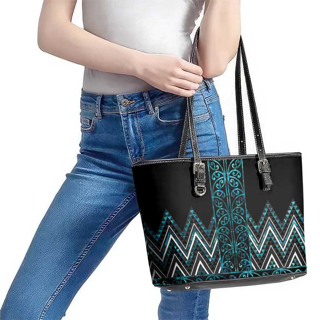 Paua Shell Aotearoa Mangopare Kowhaiwhai and Niho Taniwha Leather Tote Bag Maori New Zealand