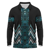 Paua Shell Aotearoa Mangopare Kowhaiwhai and Niho Taniwha Long Sleeve Polo Shirt Maori New Zealand