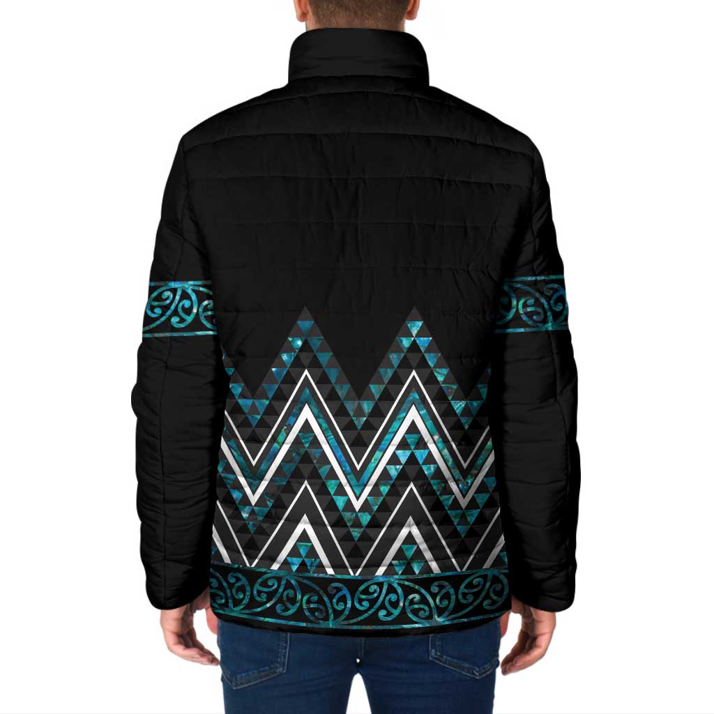Paua Shell Aotearoa Mangopare Kowhaiwhai Niho Taniwha Padded Jacket Maori New Zealand - Polynesian Pride
