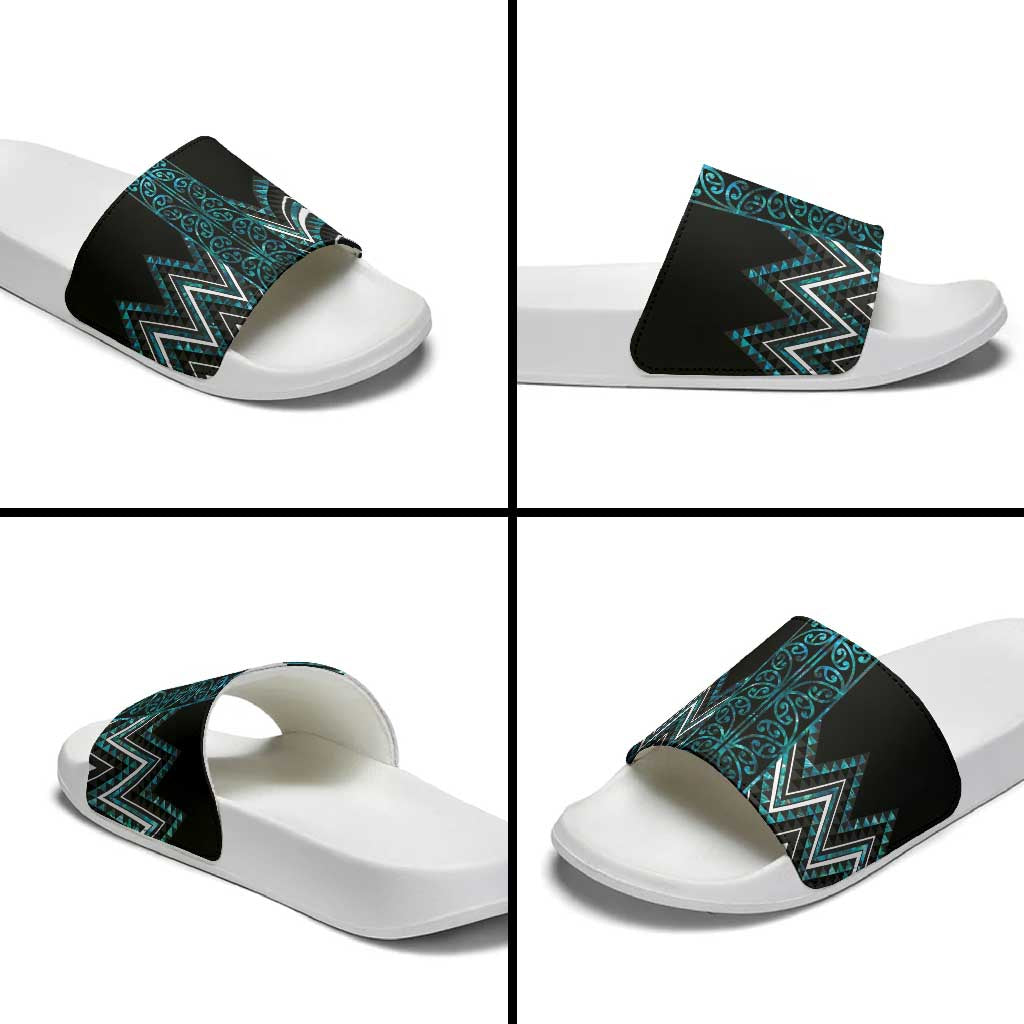 Paua Shell Aotearoa Mangopare Kowhaiwhai Niho Taniwha Slide Sandals Maori New Zealand - Polynesian Pride