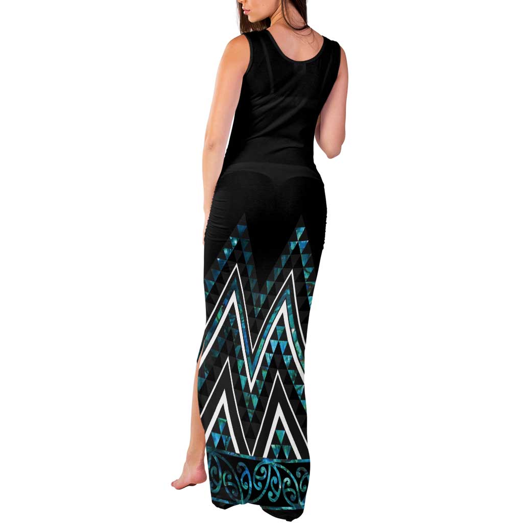 Paua Shell Aotearoa Mangopare Kowhaiwhai and Niho Taniwha Tank Maxi Dress Maori New Zealand