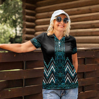 Paua Shell Aotearoa Mangopare Kowhaiwhai and Niho Taniwha Women Polo Shirt Maori New Zealand