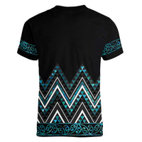 Paua Shell Aotearoa Mangopare Kowhaiwhai and Niho Taniwha Women V-Neck T-Shirt Maori New Zealand