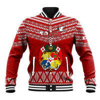 Tonga Rugby Baseball Jacket 2023 World Cup Tongan Kupesi Ngatu Pattern LT14 Unisex Red - Polynesian Pride