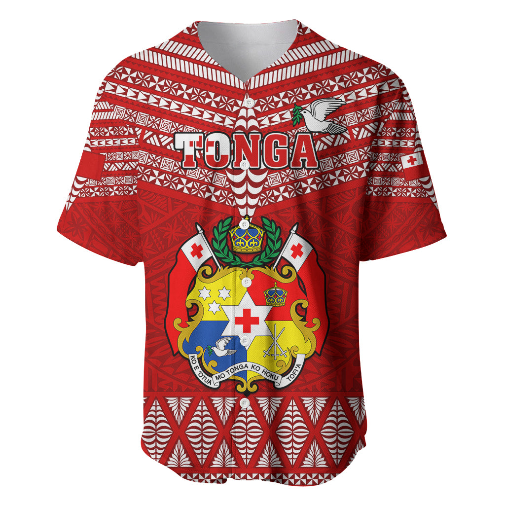 Tonga Rugby Baseball Jersey 2023 World Cup Tongan Kupesi Ngatu Pattern LT14 Red - Polynesian Pride