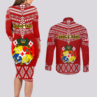 Tonga Rugby Couples Matching Long Sleeve Bodycon Dress and Long Sleeve Button Shirts 2023 World Cup Tongan Kupesi Ngatu Pattern LT14 - Polynesian Pride