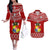 Tonga Rugby Couples Matching Off The Shoulder Long Sleeve Dress and Hawaiian Shirt 2023 World Cup Tongan Kupesi Ngatu Pattern LT14 Red - Polynesian Pride