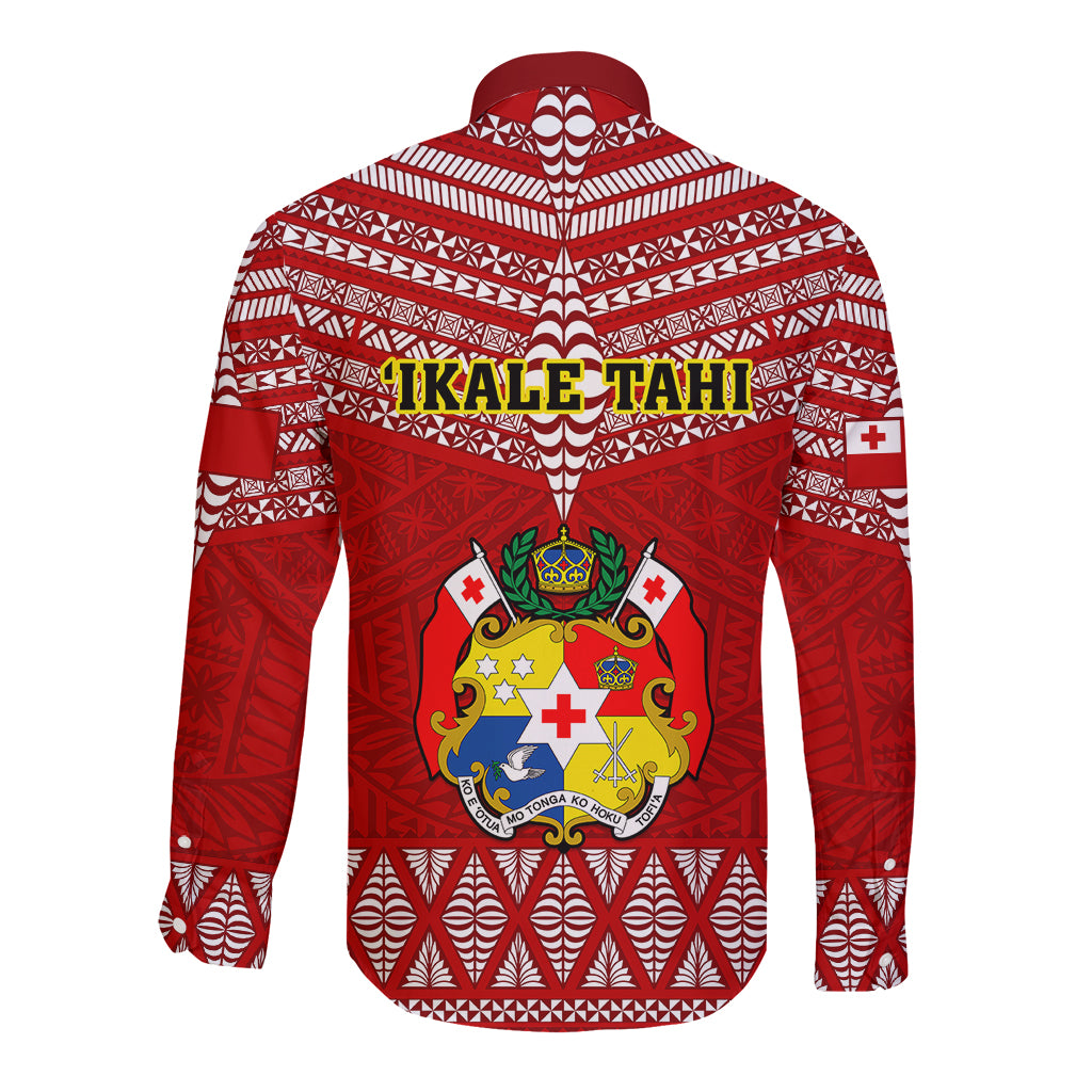 Tonga Rugby Long Sleeve Button Shirt 2023 World Cup Tongan Kupesi Ngatu Pattern LT14 - Polynesian Pride