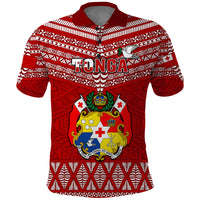 Tonga Rugby Polo Shirt 2023 World Cup Tongan Kupesi Ngatu Pattern LT14 Red - Polynesian Pride